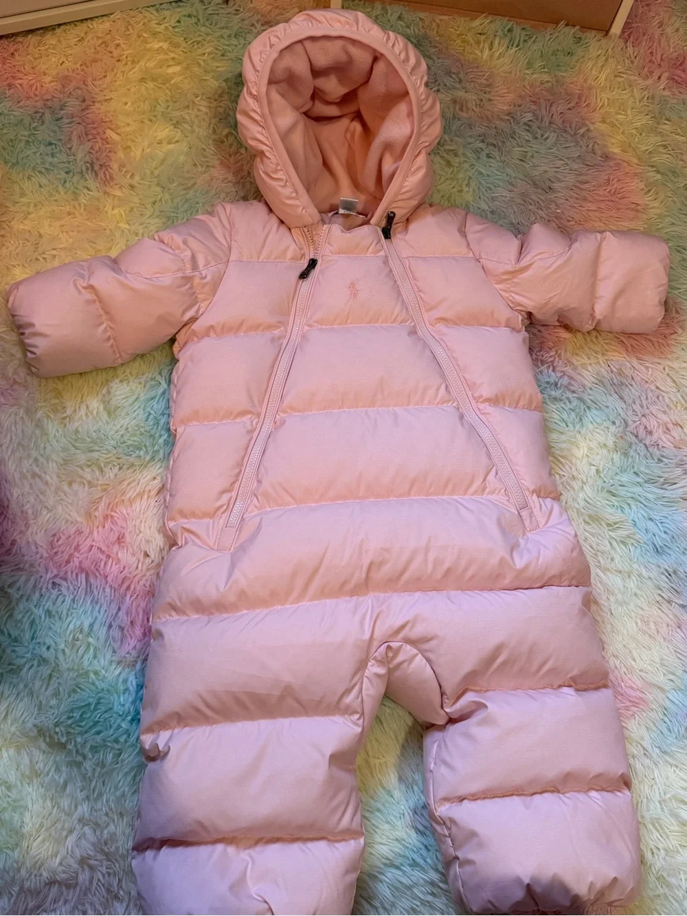 Ralph Lauren Baby Pink Puffer Snowsuit with Hood